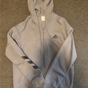 adidas Light Gray Zip-Up Hoodie with Black Stripe Accent